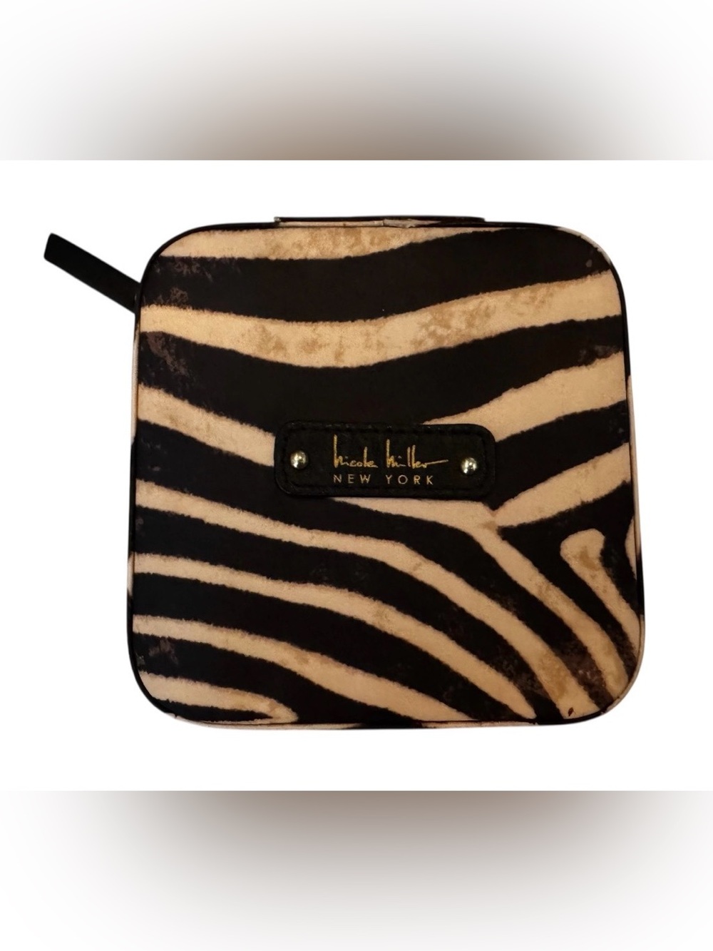 Nicole Miller travel bag jewelry holder zipped hard case zebra animal print
